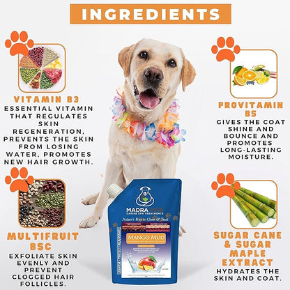 Worldwide Nutrition Bundle: Madra Mor Mango Mud - Dog Essentials Mud Bath, Dog Grooming, Dry Skin for Dogs Treatment, Dog Coat Skin Care Products - 10oz Pouch & Multi-Purpose Key Chain
