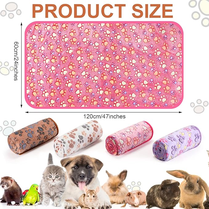 Tatuo 4 Pcs Dog Blanket Pet Puppy Blanket Puppy Teething Toys Paw Print Fleece Blanket for Pet Cat Soft Warm Sleep Mat Guinea Pig Cage Blanket(Midwest (24 x 47 Inch),White, Coffee, Pink, Purple)