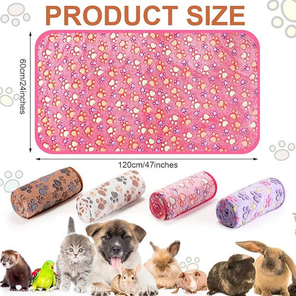 Tatuo 4 Pcs Dog Blanket Pet Puppy Blanket Puppy Teething Toys Paw Print Fleece Blanket for Pet Cat Soft Warm Sleep Mat Guinea Pig Cage Blanket(Midwest (24 x 47 Inch),White, Coffee, Pink, Purple)