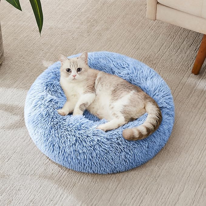 WESTERN HOME WH Calming Dog Bed & Cat Bed, Anti-Anxiety Donut Dog Cuddler Bed, Warming Cozy Soft Dog Round Bed, Dog Cat Cushion Bed for Small Medium Dogs and Cats