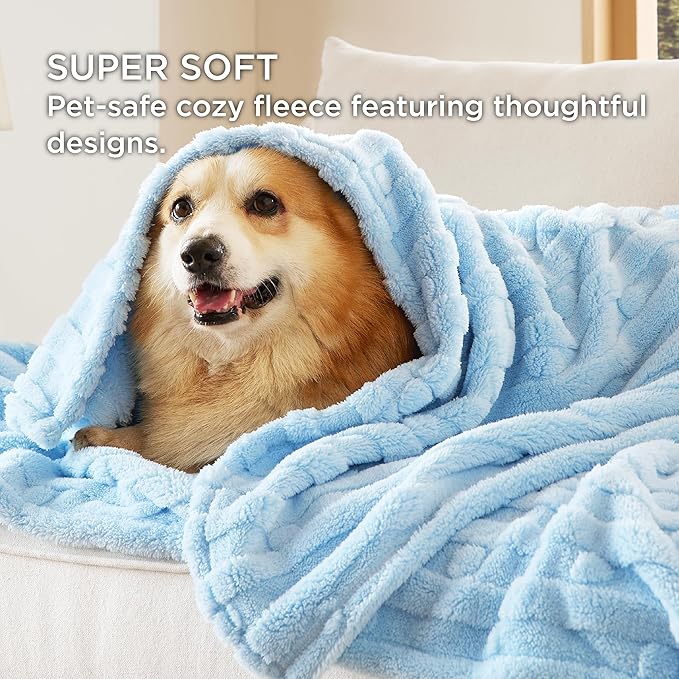 Bedsure Dog Blanket for Small Dogs Washable - Fluffy Fuzzy Puppy Cat Blanket with Premium 300GSM Coral Fleece Soft for Pet Kitten Doggy, Blue, 25x35IN