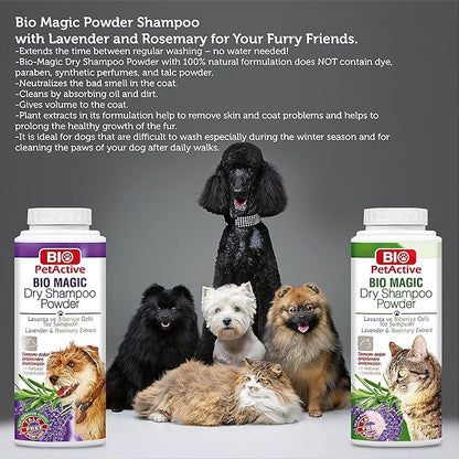 Bio Magic Dry Shampoo Powder with Lavender and Rosemary for Dogs | Cleansing and Moisturizing Perfume and Talc Free Suitable for Sensitive Skin - 5.29 oz