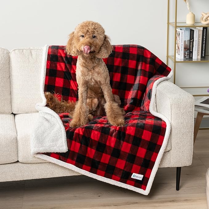 PetAmi Waterproof Dog Blanket for Small Medium Dog, Pet Puppy Blanket Couch Cover Protection, Sherpa Fleece Cat Blanket Couch Sofa Bed Furniture Protector Reversible Soft Washable 29x40 Checker Red
