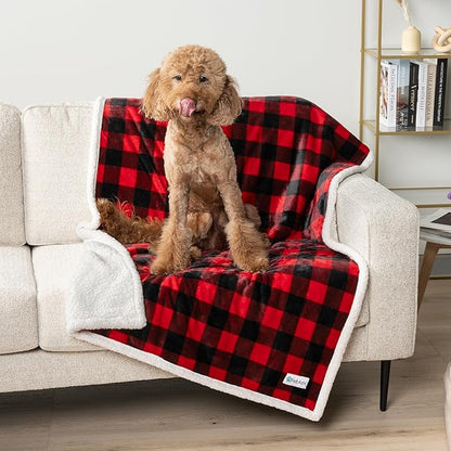 PetAmi Waterproof Dog Blanket for Small Medium Dog, Pet Puppy Blanket Couch Cover Protection, Sherpa Fleece Cat Blanket Couch Sofa Bed Furniture Protector Reversible Soft Washable 29x40 Checker Red