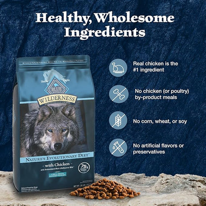 Blue Buffalo Wilderness Natural High-Protein Healthy Weight Dry Food for Large Breed Adult Dogs, Chicken Recipe, 24-lb. Bag