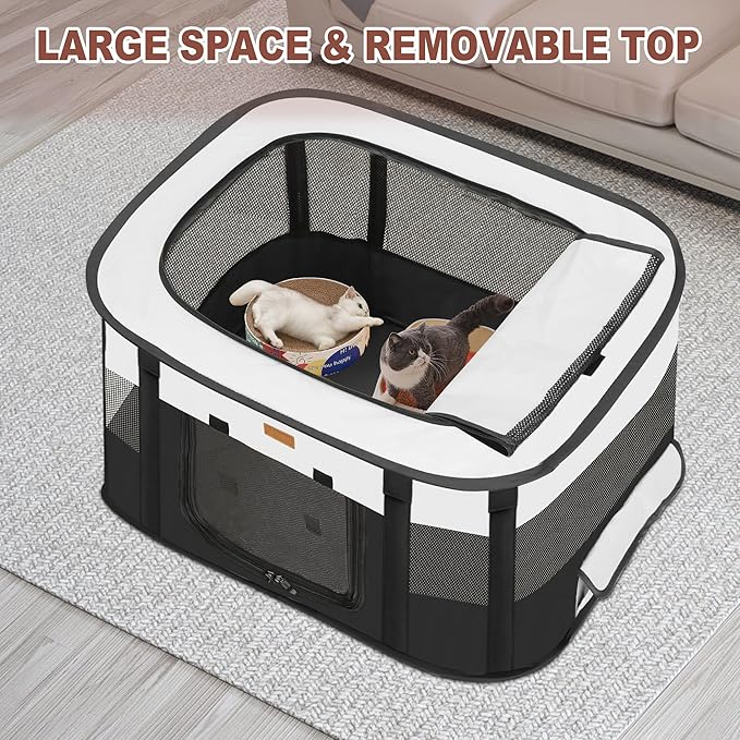 Dog Playpen - Foldable Cat Play Pens for Pubby, Kitten, Rabbit, Portable Pet Tent with Carring Bag for Indoor/Outdoor Travel Camping (Black-Large)