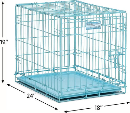 MidWest Homes for Pets iCrate Dog Crate Starter Kit | 24-Inch Dog Crate Kit Ideal for Small Dog Breeds (Weighing 13-25 Pounds) || Includes Dog Crate, Pet Bed, 2 Dog Bowls & Dog Crate Cover (Blue)