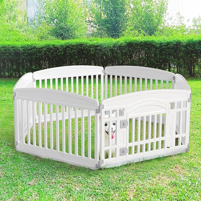 Dog Playpen 6-Panel 24" | Safe & Secure Indoor/Outdoor Pet Fence | Folding & Portable | 35 x 35 x 24IN, Ideal for Small to Medium Dogs | Easy to Clean ï¼_hiteï¼