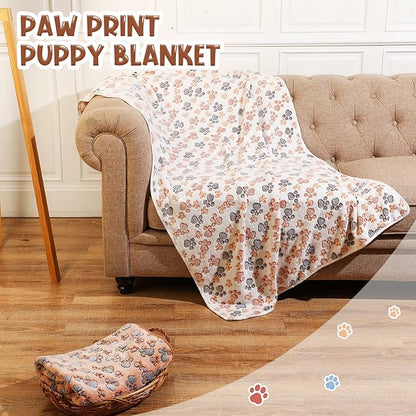 Tatuo 4 Pcs Dog Blanket Pet Puppy Blanket Puppy Teething Toys Paw Print Fleece Blanket for Pet Cat Soft Warm Sleep Mat Guinea Pig Cage Blanket(XX-Large(40 x 63 Inch),White, Coffee, Pink, Purple)
