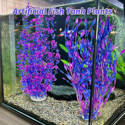 Hamiledyi Tall Aquarium Plants 23 Inches - Fish Tank Decorations, Artificial Green Water Plants Grass Cluster, Soft Plastic Fake Decor 2PCSï¼_urple Style Cï¼