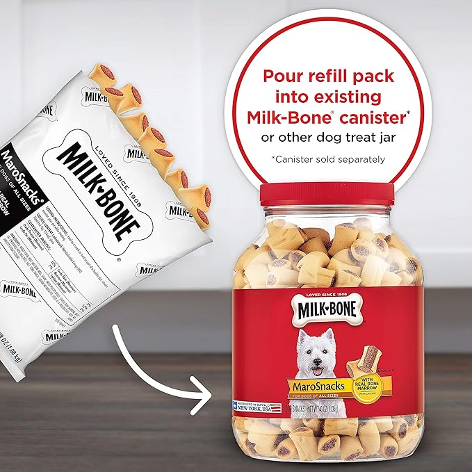 Milk-Bone MaroSnacks Dog Treats, 38 Ounce Refill Packs (Pack of 2) with Real Bone Marrow and Calcium