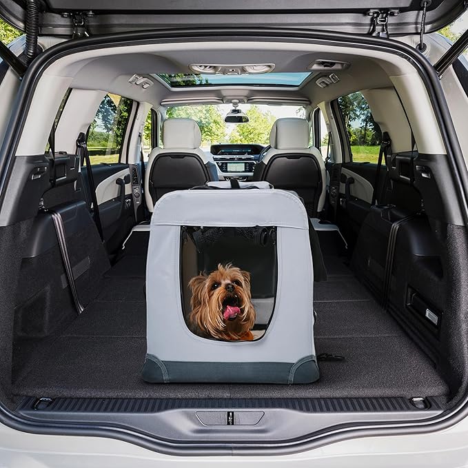 Folding Medium Dog Carrier (23,6"*16,5"*17,3") Pet Carrier, Soft Dog Crate with 3 Durable Tear-Resistant Mesh Window, Soft Pad and Bag for Supplies, Travel Crate Kennel for Pets (Gray)