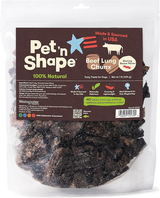 Pet 'n Shape Beef Lung Chunx Dog Treats - Made and Sourced in the USA - 16 Ounce