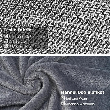 Veehoo Large Elevated Dog Bed with Flannel Dog Blanket, Outdoor Guardrail Raised Pet Cot for Extra Large Dogs, Anti-Slip Camping Dog Hammock Bed, Breathable Teslin Mesh Fabric, XXL, CWC2201B