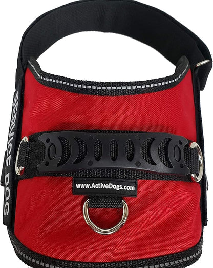 ActiveDogs Air-Tech Cordura Service Dog Vest Harness, Medium Girth 22"-30" w/Handle, ADA Cards + Reflective Service Dog Patches - Red