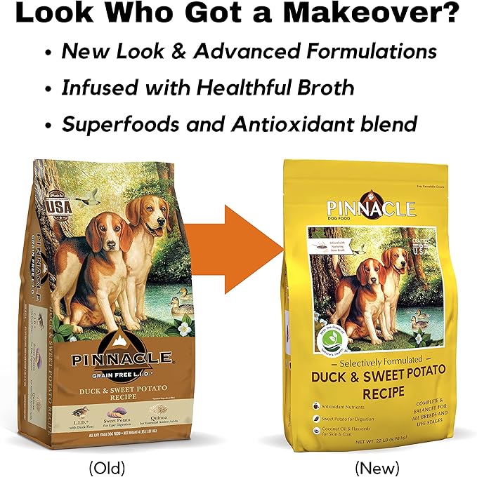 Pinnacle Duck & Sweet Potato Dry Dog Food 22 lb, Infused with Broth