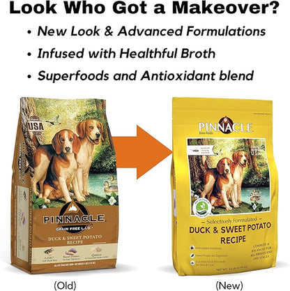 Pinnacle Duck & Sweet Potato Dry Dog Food 22 lb, Infused with Broth