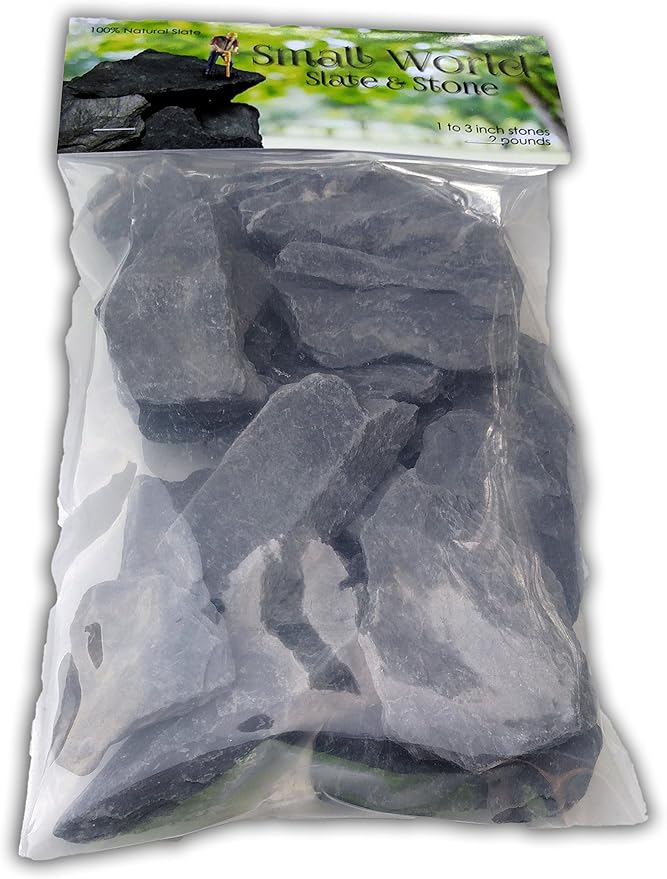 Natural Slate Stone 1 to 3 Inches - USA Sourced and Packaged for Aquascaping Aquariums, Terrariums, Paludariums, Reptile Enclosures, Wargaming, Models, Mosaic Art, Miniature Fairy Gardens (2lbs Grey)