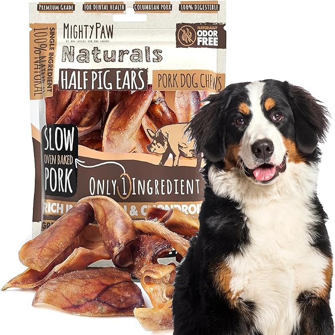 Mighty Paw Half Pig Ears for Dogs - All Natural, Single Ingredient Pig Ear Dog Treats. Rawhide Alternative, Snacks for Small and Large/Medium Dogs. Pigs Ears Dog Chews, Dog Pig Ears (12 Pack)