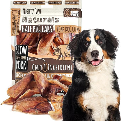 Mighty Paw Half Pig Ears for Dogs - All Natural, Single Ingredient Pig Ear Dog Treats. Rawhide Alternative, Snacks for Small and Large/Medium Dogs. Pigs Ears Dog Chews, Dog Pig Ears (12 Pack)