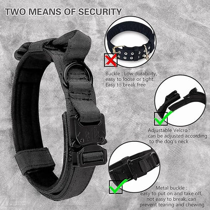 Tactical Dog Collar - KCUCOP Military Dog Collar with Handle - K9 Tactipup Thick Adjustable Heavy Duty Dog Collars for Medium and Large Dogs(Black-L)
