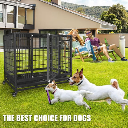 38" Heavy Duty Dog Crate,Robust Stable Dog Kennel,Suitable for High Anxiety Escape Proof Dog Crate,Two-Door Design Small Dog Crate with Locking Wheels,for Small Dog,Black.
