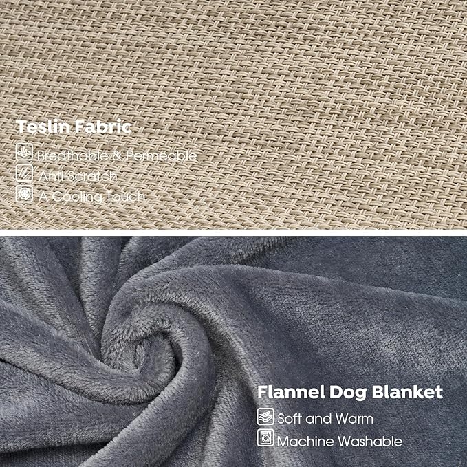 Veehoo Large Elevated Dog Bed with Flannel Dog Blanket, Outdoor Guardrail Raised Pet Cot for Extra Large Dogs, Anti-Slip Camping Dog Hammock Bed, Breathable Teslin Mesh Fabric, XXL, CWC2201B