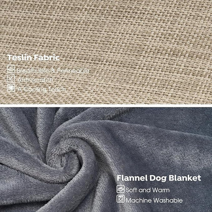 Veehoo Large Elevated Dog Bed with Flannel Dog Blanket, Outdoor Guardrail Raised Pet Cot for Extra Large Dogs, Anti-Slip Camping Dog Hammock Bed, Breathable Teslin Mesh Fabric, XXL, CWC2201B