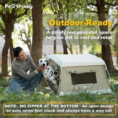 Dog Tent Cotton Fabric, Aluminum Poles and Camping Mat, Outdoor Weatherproof, Dog House Outdoor, Breathable with 2 Side Windows, Portable and Collapsible (Gray, Large)