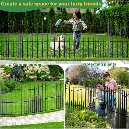 5 Panels No Dig Decorative Garden Fence with Gate, 32in(H) _ 11ft(L) Heavy-Duty Rustproof Metal Panels, Outdoor Dog Barrier for Yard & Patio, Landscape, Border| Portable Temporary Fencing