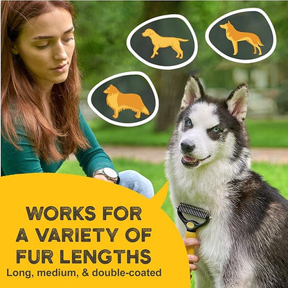 Deshedding Dog Brush - Double-Sided Pet Hair Remover for Cats & Dogs - Yellow Undercoat Grooming Rake for Shedding and Dematting