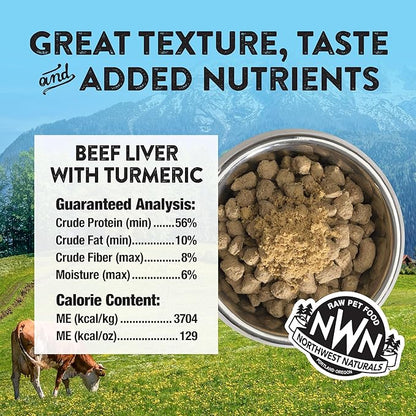 Northwest Naturals Freeze-Dried Beef Liver with Turmeric - Functional Topper for Dogs and Cats- Healthy, Limited Ingredients, Human Grade Pet Food, All Natural - 4.5 Oz (Pack of 2)