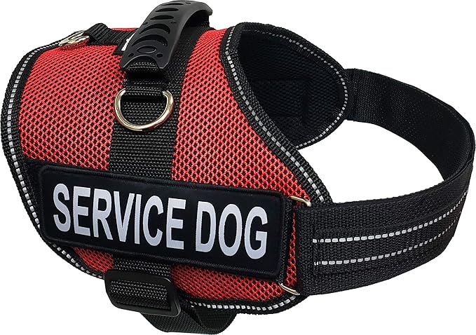 ActiveDogs Service Dog Vest Air-Tech Mesh Harness, XS Girth 16"-20" w/Handle, ADA Cards + Reflective Service Dog Patches - Red