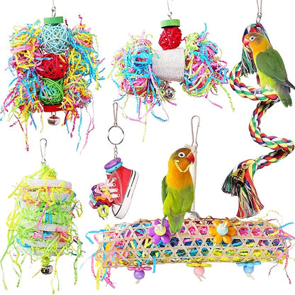 Parakeet Bird Shredding Toys, Cockatiel Loofah Foraging Toys Shredder Chewing Toy for Conures, Love Birds, Budgie, Small Parrots