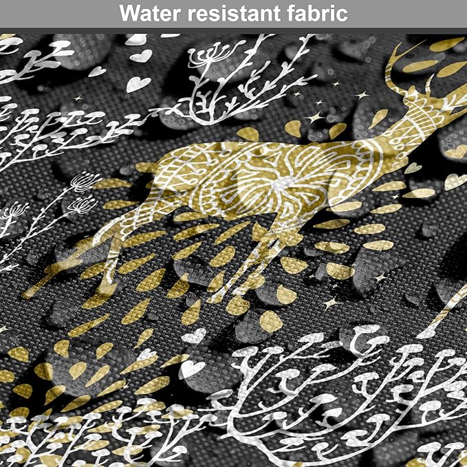 Ambesonne Christmas Dog Crate Cover, Nature Woodland and Deer Silhouettes with Oriental Ornaments Design, Easy to Use Pet Kennel Cover for Medium Large Dogs, 42 Inch, Yellow White Black