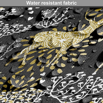 Ambesonne Christmas Dog Crate Cover, Nature Woodland and Deer Silhouettes with Oriental Ornaments Design, Easy to Use Pet Kennel Cover for Cats & Medium Dogs, 30 Inch, Yellow White Black