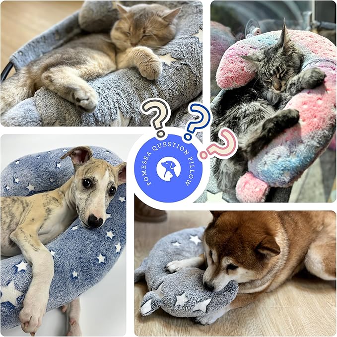 Dog Calming Pillow, Glow in The Dark Dog Put Head on, Soft Question Mark Pillows for Dogs, Kids, Adults, Washable Dog Bed Pillow, Cozy Dog Body Pillow Gifts (M Glow Blue)