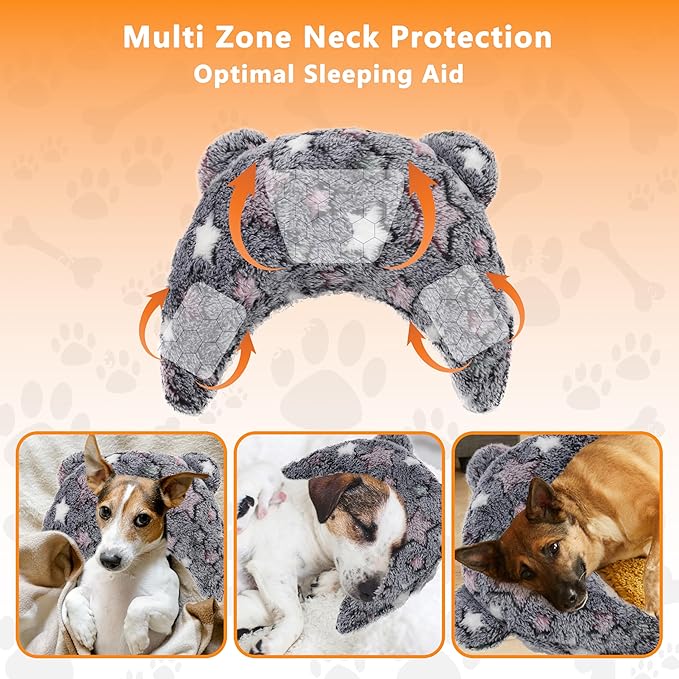 Pet Calming Pillow for Dogs, Soft U-Shaped Pillow, Joint Relief, Sleep Comfortably, Suit for Small, Medium, Large Dogs, Fluffy Pet Neck Pillow (S-Black Pink)