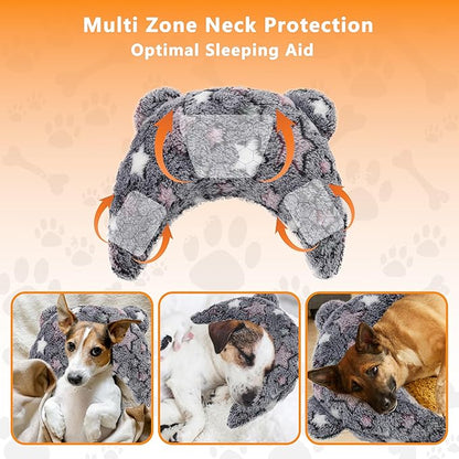 Pet Calming Pillow for Dogs, Soft U-Shaped Pillow, Joint Relief, Sleep Comfortably, Suit for Small, Medium, Large Dogs, Fluffy Pet Neck Pillow (S-Black Pink)