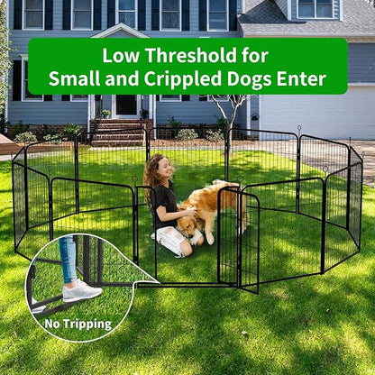 Dog Playpen Outdoor Extra Wide 32 Panels Heavy Duty Dog Fence 47" Height Anti-Rust with Doors Portable for RV Camping Yard, Total 84FT, 561 Sq.ft, Snowy Black