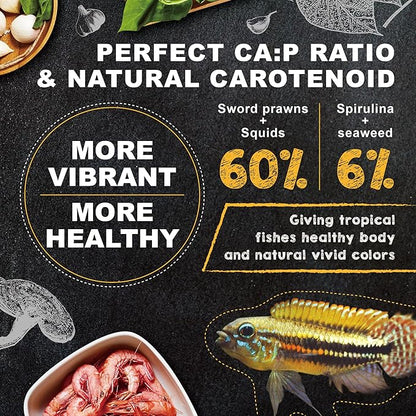 Ultra Fresh Tropical Fish Food, Wild Sword Prawn, Natural Color Enhancement, Slow Sinking Pellet for Discus, Angelfish, Medium Sized Cichlids and Fish, Tropical Excellent Bits 4.6 oz