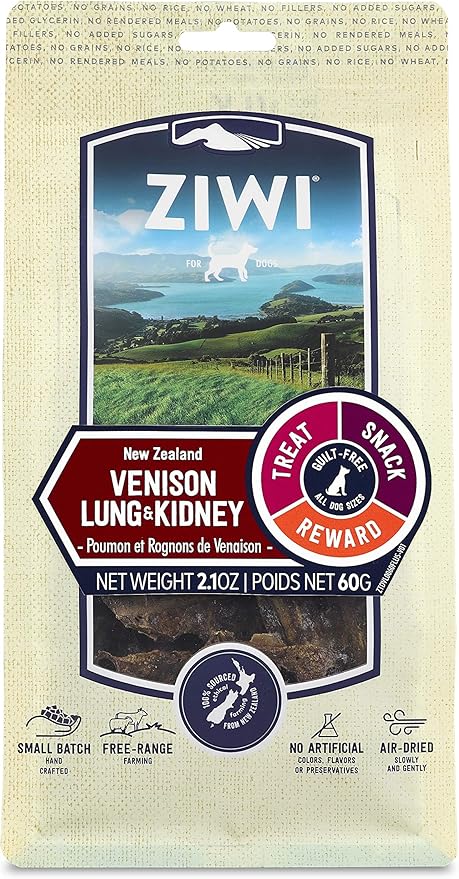 ZIWI Dog Chews and Treats  Venison Lung & Kidney - All Natural, Air-Dried, Single Protein, Grain-Free, High-Value Treat, Snack, Reward 2.1 Ounce (Pack of 1)