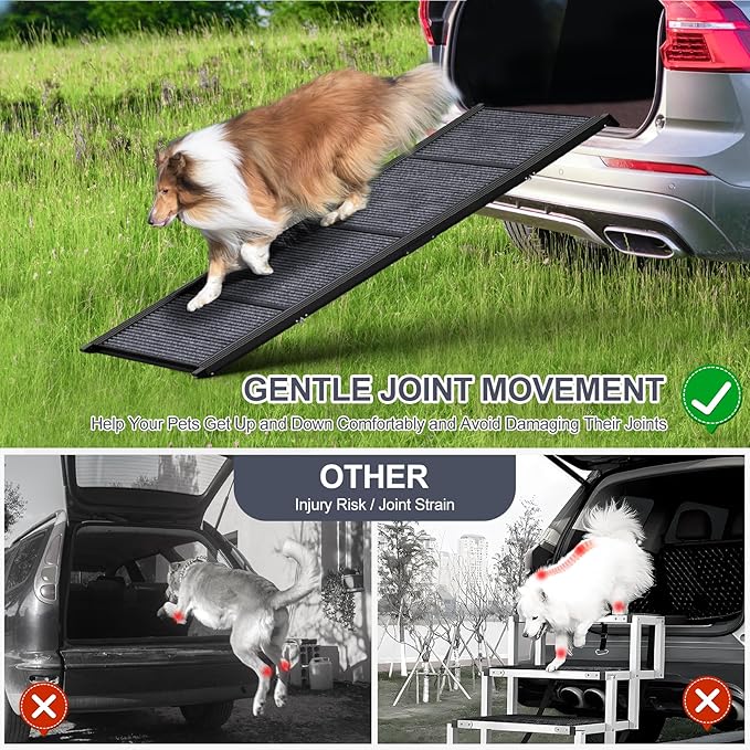 Dog Ramp for Car, 63" Long & 17" Wide Folding Portable Pet Stair Ramp with Non-Slip Rug Surface, Extra Wide Dog Steps for Medium & Large Dogs Up to 250LBS Enter a Car, SUV & Truck