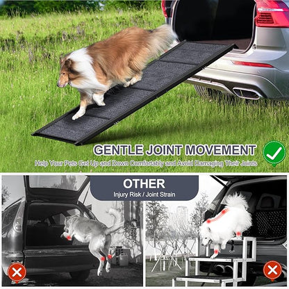 Dog Ramp for Car, 63" Long & 17" Wide Folding Portable Pet Stair Ramp with Non-Slip Rug Surface, Extra Wide Dog Steps for Medium & Large Dogs Up to 250LBS Enter a Car, SUV & Truck