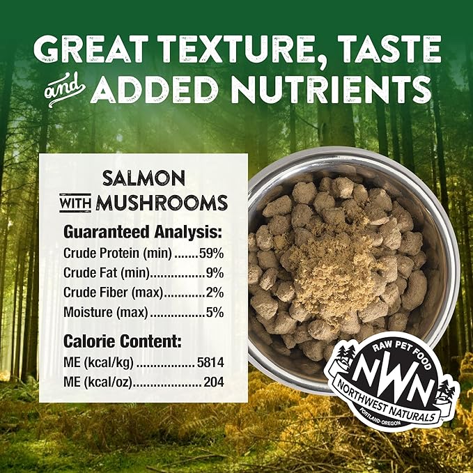 Northwest Naturals Freeze-Dried Salmon, Shiitake & Maitake Mushrooms Functional Topper - for Dogs & Cats - Healthy, Limited Ingredients, Human Grade Pet Food, All Natural - 3.5 Oz (Pack of 1)