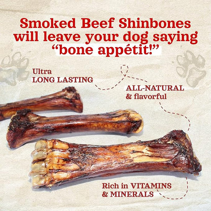 Natural Farm Smoked Beef Shin Bones (3 Pack), 100% Natural Beef Dog Bones, High in Minerals & Vitamins, Mental Stimulation, Grain-Free Long-Lasting Bones for Large and Medium Dogs