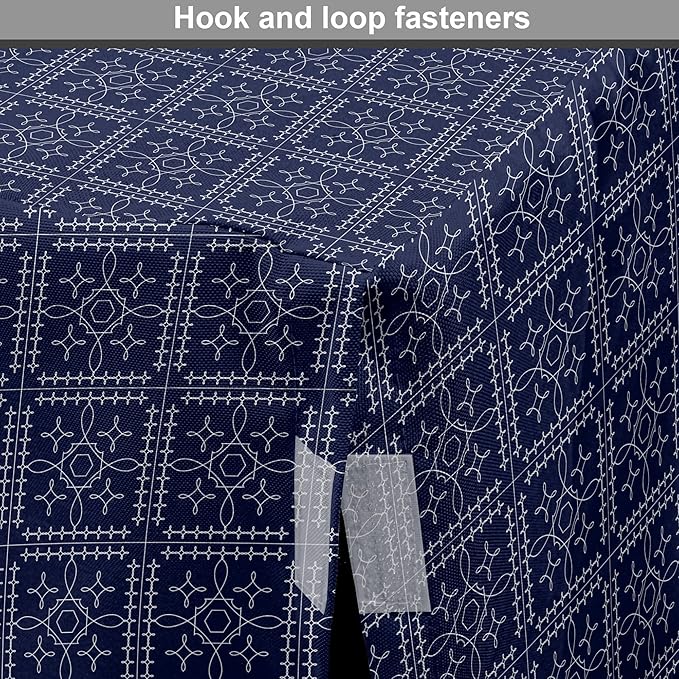 Ambesonne Abstract Geometry Dog Crate Cover, Style Motifs in Squares Rhythmic Arrangement, Easy to Use Pet Kennel Cover for Medium Large Dogs, 48 Inch, Blue White