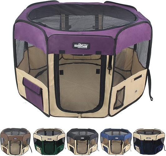 EliteField 2-Door Soft Pet Playpen (2 Year Warranty), Exercise Pen, Multiple Sizes and Colors Available for Dogs, Cats and Other Pets (62" x 62" x 30"H, Purple+Beige)