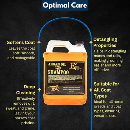 E3 Argan Oil Shampoo - Luxurious Pet Grooming Solution for Nourished & Rejuvenated Coat - Enriched with Hydrating Argan Oil for Lustrous Shine - Ideal for Horses - Deep Conditioning (1 gal), Brown