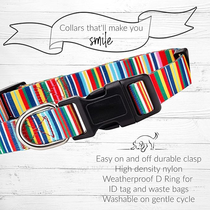 Lucky Love Dog Collars for Large Dogs Rainbow Pattern, Colorful Girl or Boy Dog Collar for Large Dogs, Rainbow Stripes, Hippie, Large
